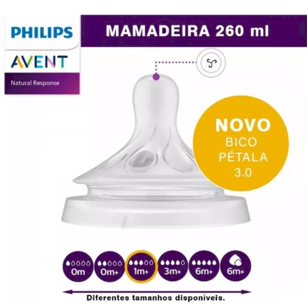 Mamadeira Pétala 3.0 - Avent - 260ml - (1M+) - Rosa