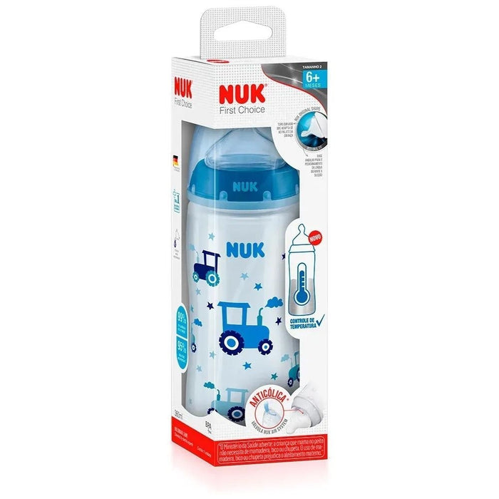 Mamadeira com Controle de Temperatura - 300ml - First Choice - Nuk - Azul - (6M+)