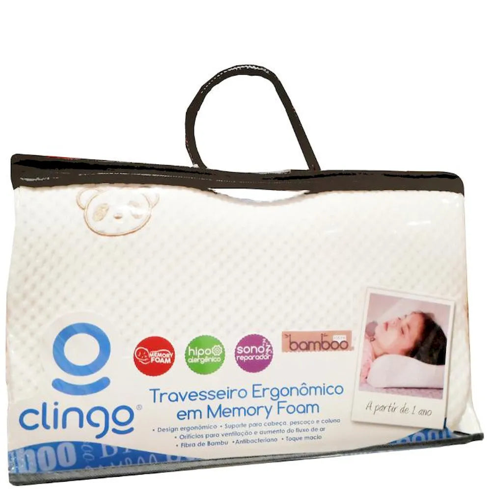 Travesseiro Ergonômico em Memory Foam - Clingo - (1 ano+) - 40x25x7 cm